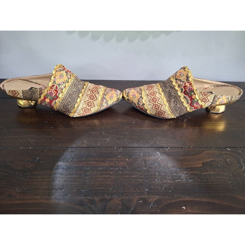 Diva Brown and Gold Embroidered Mules - Picture 4 of 9